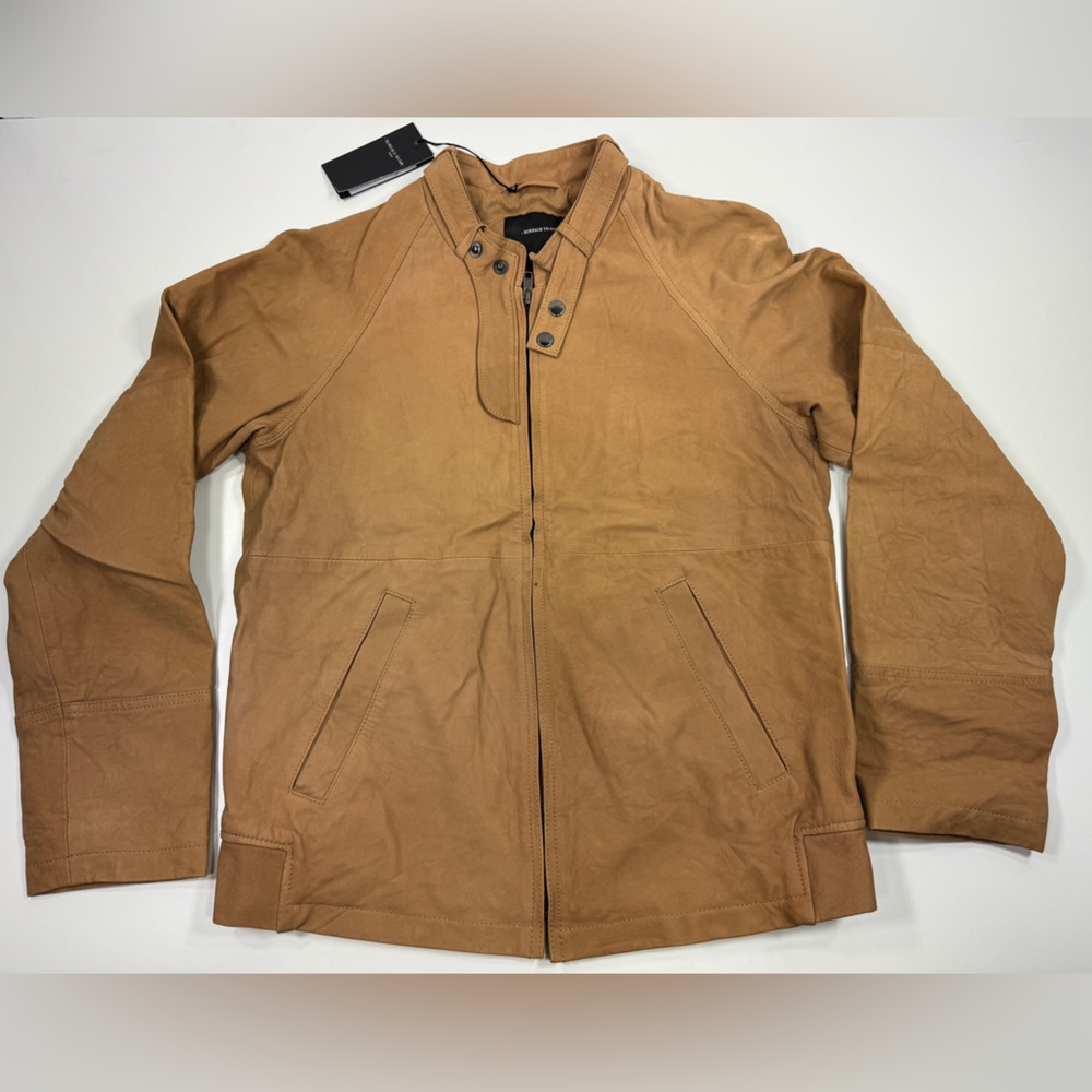Surface to Air Seasaw Biker Jacket Tan Nubuck Leather Motorcycle Neck Straps M